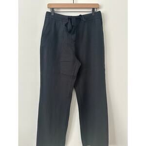 Hobbs London Linen Wide-Leg Pant Women's Size 10 Black Tie Waist Smart Casual